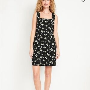 NWOT Old Navy Square Neck Linen Blend Dress Black Floral Mini